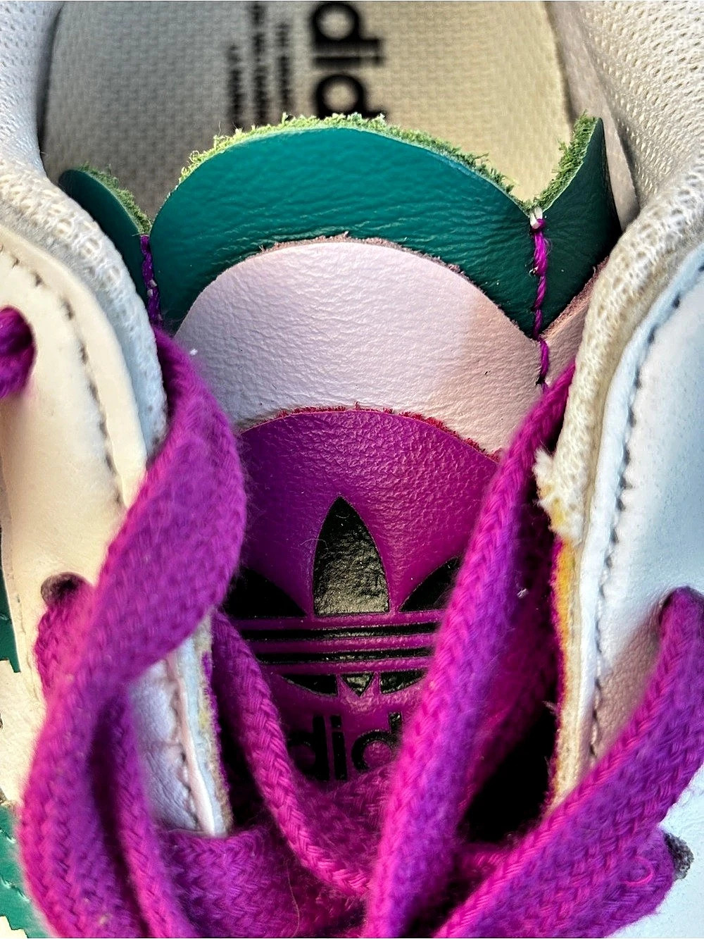adidas Superstar White Glory Green Stripe Sneakers Purple Laces US 6.5 Woman’s - Picture 8 of 10
